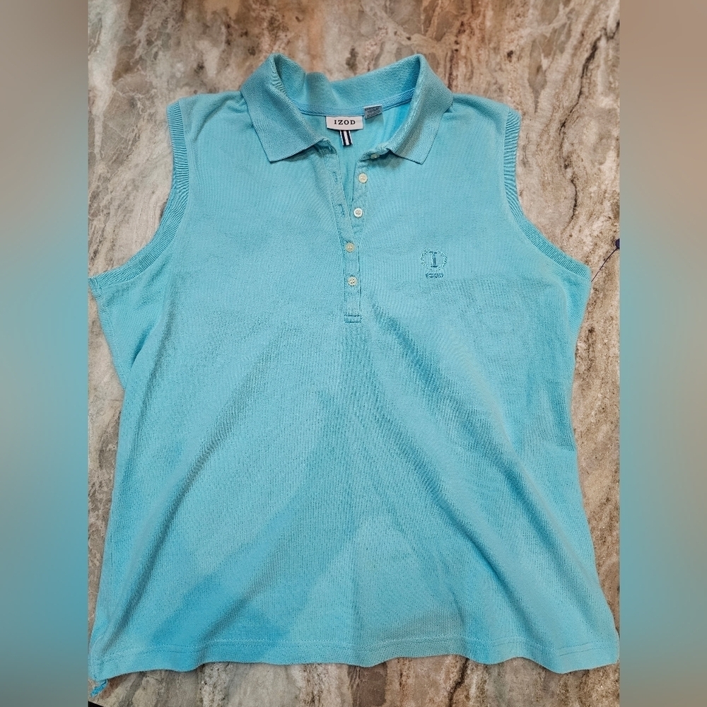 IZOD Sleeveless Polo Shirt Women’s Small Petite Aqua Blue Cotton Stretch Golf To
